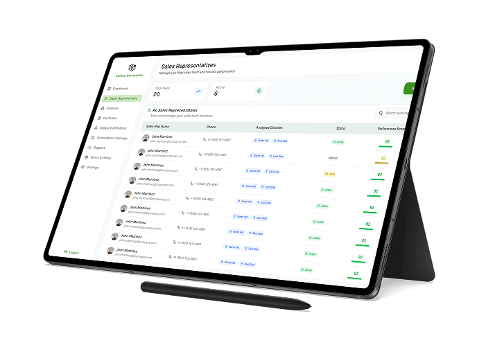 Sales Team Dashboard on Tablet